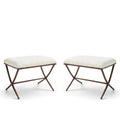 GDFStudio Bennett Transitional Fabric Upholstered Rectangular Ottoman Footrest with Hammered Metal X-Base (Set of 2), Beige Boucle