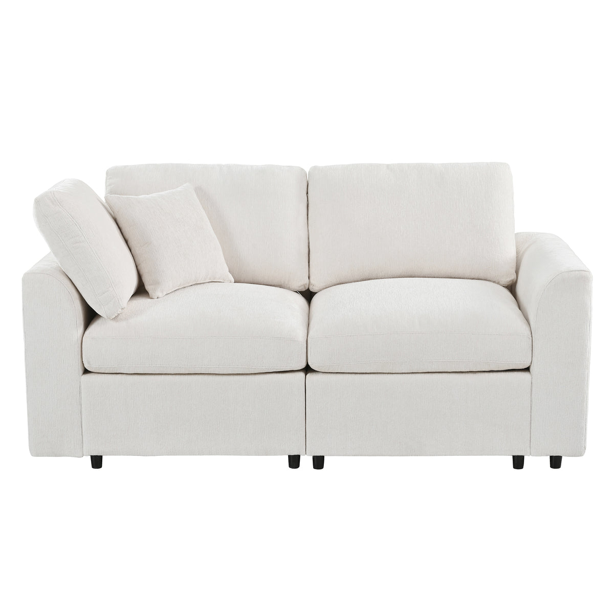 GDFStudio Nolan Modern Chenille Sofa with Accent Pillows, Beige, Loveseat