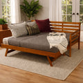 GDFStudio Sariaz Modern Twin Solid Wood Daybed with Pop Up Trundle Bed, Brown
