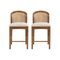 Christopher Knight Home Tolla Mid-Century Modern Rubberwood Upholstered Counter Stools with Rattan Curved Back (Set of 2), Beige/Walnut