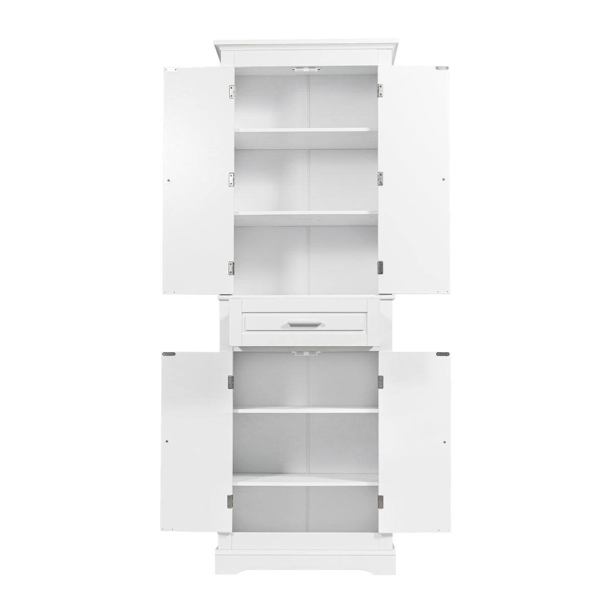 GDFStudio Harper Transitional Wood Tall Bathroom Cabinet with 4 Doors, Drawer and Adjustable Shelves, White