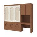 GDFStudio Ryder Modern Organic Wood Murphy Bed with Side Cabinet, Desk and LED Lights, Walnut, Queen