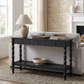 GDFStudio Willie Vintage 47.2'' Solid Wood Console Table with 3 Drawers and Carved Wood Legs, Black