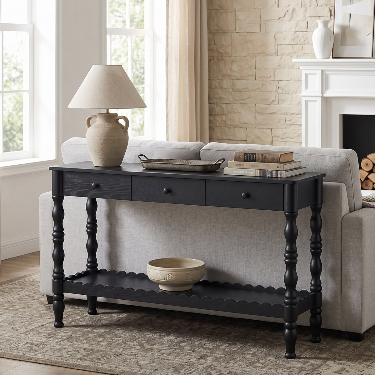 GDFStudio Willie Vintage 47.2'' Solid Wood Console Table with 3 Drawer ...
