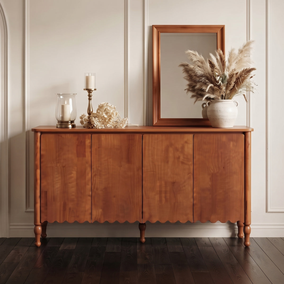 GDFStudio Lucius Modern 59" Sideboard Buffet Cabinet with Solid Wood Legs, Brown
