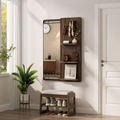 GDFStudio Arwen Wall Mounted Full Length Sliding Mirror with Hidden Pegboard Shelves and Storage, Walnut