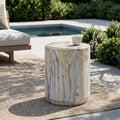 GDFStudio Soren Modern 18.5  Indoor/Outdoor Faux Marble Cylinder End Table, Beige/Gray