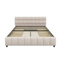 GDFStudio Sienna Contemporary Linen Upholstered Platform Bed with Tufted Headboard and Storage Drawers, Beige, Queen