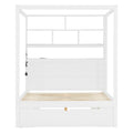 GDFStudio Ryder Modern Farmhouse Wood Canopy Platform Bed with Bookcase Headboard, Storage Cubbies and Drawer, White, Full