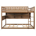 GDFStudio Ryder Modern Farmhouse Wood Bunk Bed with Storage Shelves and Guardrails, Brown, Queen Over Queen