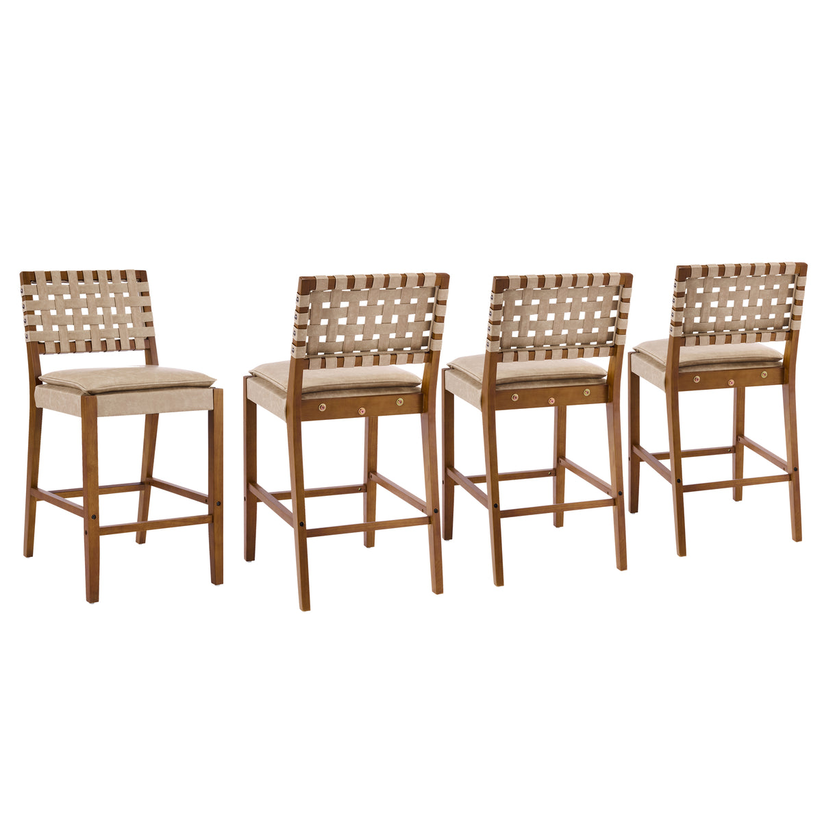 Christopher Knight Home Zale Modern Rubberwood Faux Leather Upholstered Counter Stools (Set of 4), Light Brown/Walnut