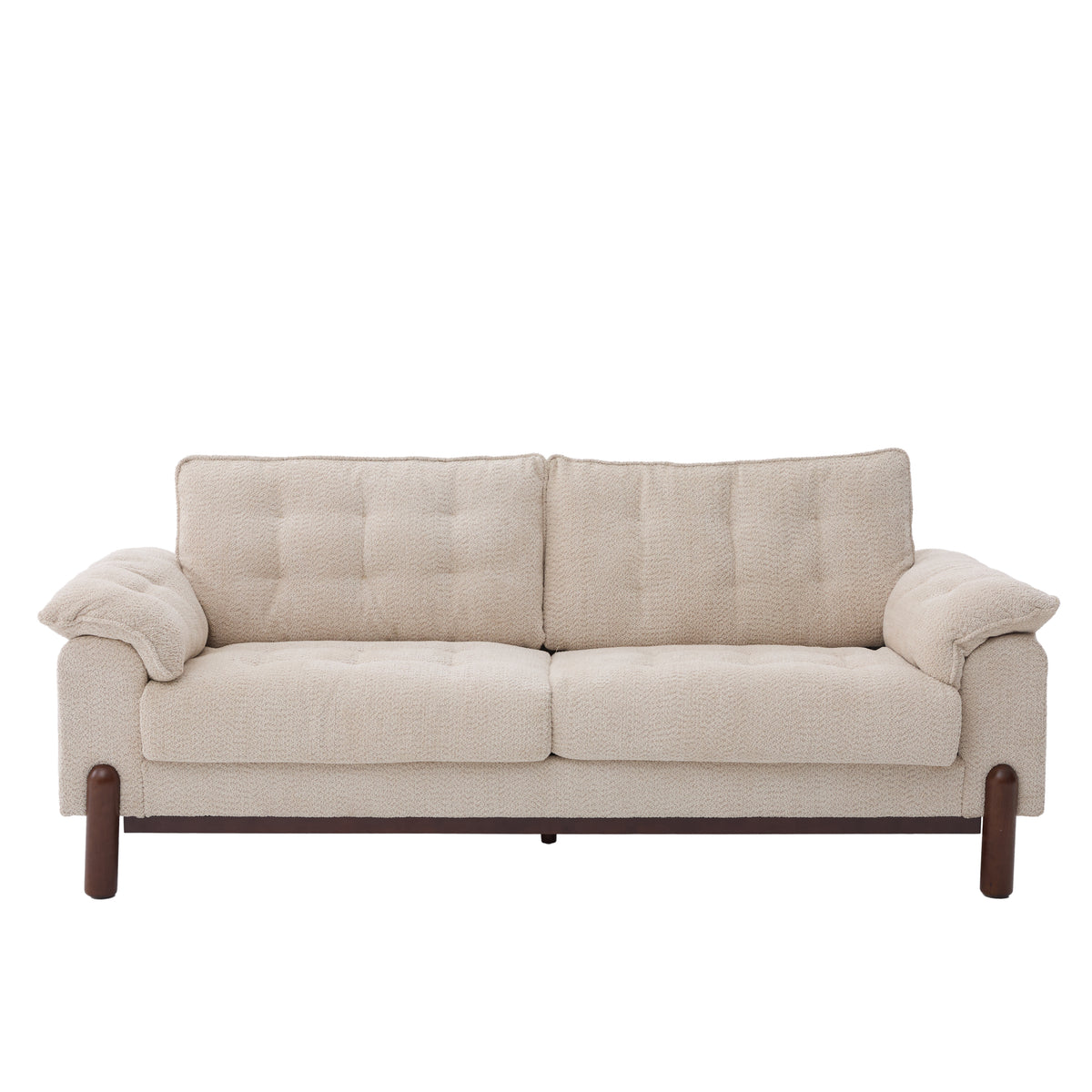 Christopher Knight Home Bo 83.5" Modern 3-Seater Wooden Boucle Upholstered Sofa, Beige/Walnut