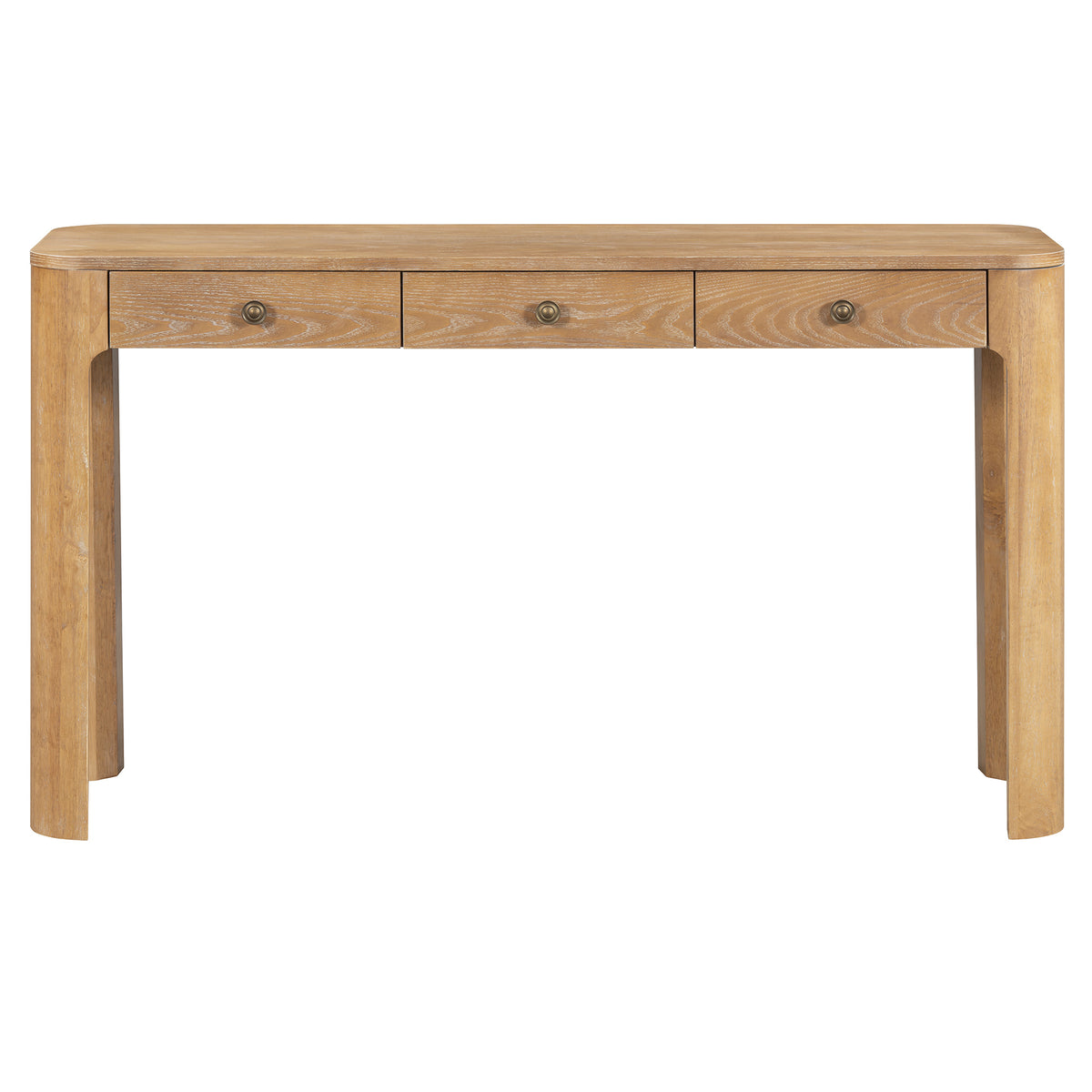 GDFStudio Francis 52” Rustic Console Table with Curved Corners and Concealed Drawers, Natural