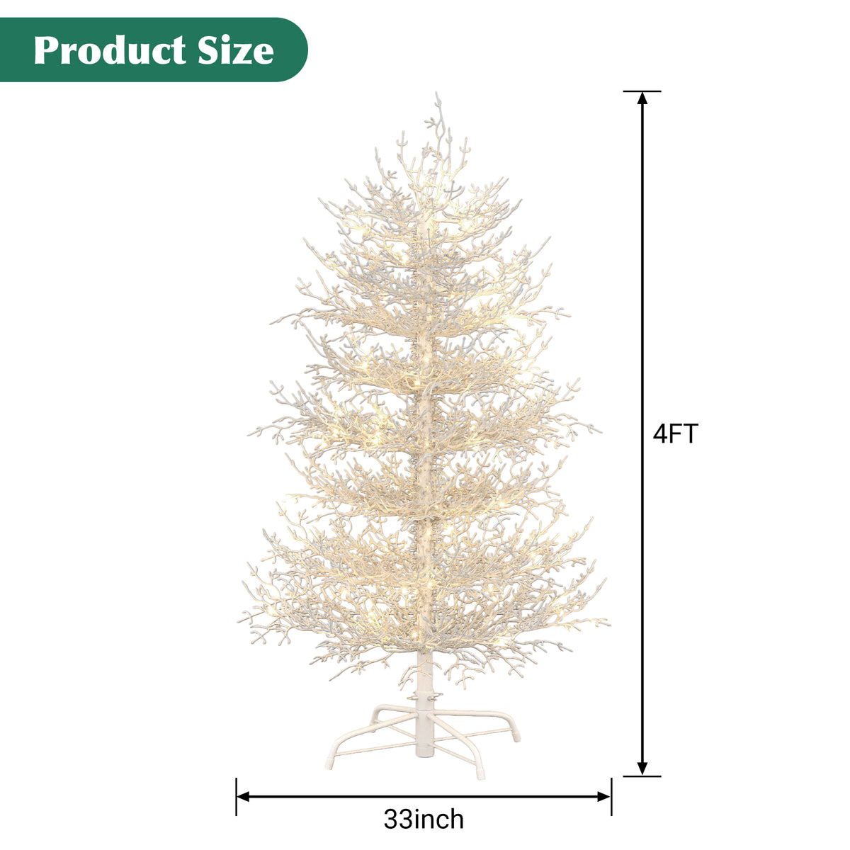 GDFStudio Noelle Modern Pre-Lit Artificial Christmas Tree with LED Lights and Metal Stand, White, 4FT