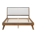 GDFStudio Aspen Mid-Century Modern Wood Platform Bed with Boucle Upholstered Headboard, Queen, Walnut