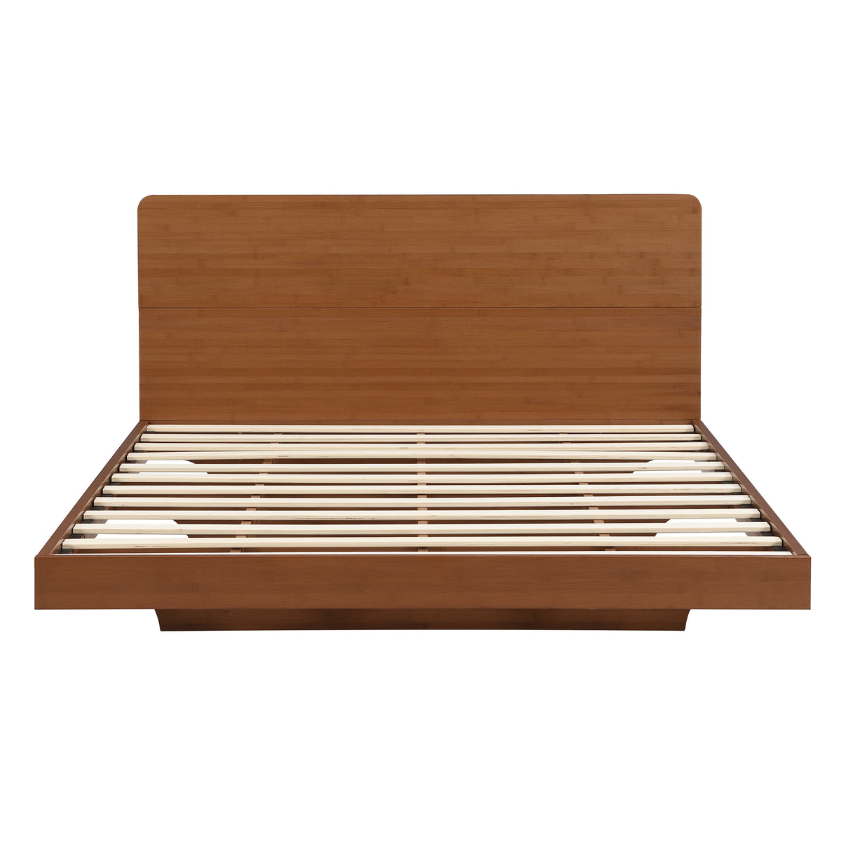GDFStudio Soren Japandi Bamboo Floating Platform Bed with Headboard, Warm Brown, Full