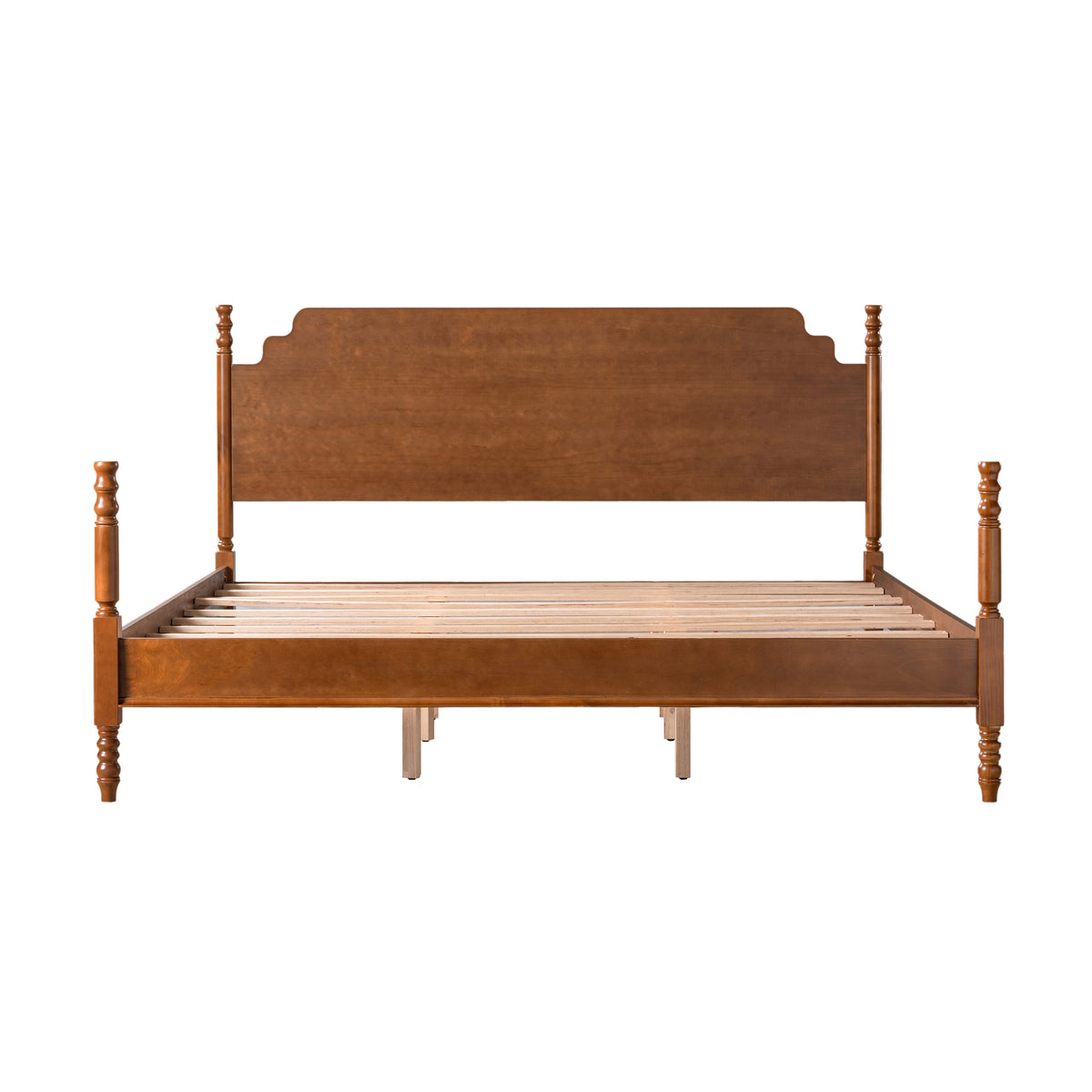 Christopher Knight Home Harrison Vintage Wood Platform Bed with Scalloped Headboard, Walnut Brown, King