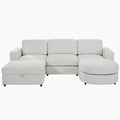 GDFStudio Carson Modern Chenille 102.4 Inch U-Shaped Modular Sectional Sofa with Storage Ottoman and Drop-Down Console, Beige