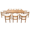 Christopher Knight Home Irene Rustic 9 Piece Outdoor Acacia Wood Dining Set with Curved Backrest Chairs and Cushions, Teak/Beige