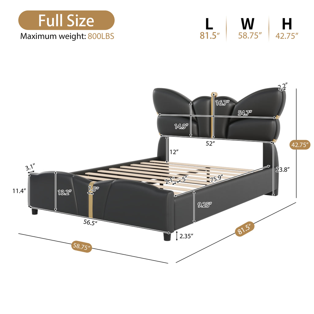 Christopher Knight Home Butterfly-Headboard PU Leather Platform Bed with Wood Slats & Metal Accents