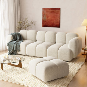 Christopher Knight Home Camden Modern 90" 3-Seater Boucle Fabric L-Shaped Sectional Sofa with Movable Ottoman