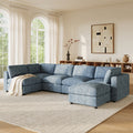 GDFStudio Hudson Modern Chenille 6-Seat Modular Sectional Sofa Sleeper U-Shaped Convertible Couch with Ottoman, Blue