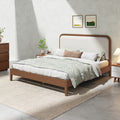 Christopher Knight Home Fynis Modern Acacia Wood Bed Frame with Upholstered Headboard, Brown/Beige, Queen
