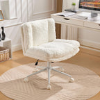 GDFStudio Mila Modern 360? Swivel Faux Fur Upholstered Office Chair with Adjustable Height and 5 Casters, Cream