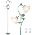 GDFStudio Eryn Vintage Flower Floor Lamp with 1 Acrylic Shade, 2 LED Bulbs and 1 Foot Switch, Green