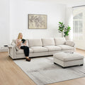 GDFStudio Lucas Modern 130" Chenille L-Shaped Modular Sectional Sofa with Ottoman, DUAL-PORT CHARGING and Folding Table, Beige