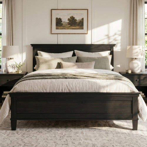 GDFStudio Carpo Mid-Century Modern Wood Platform Bed, Charcoal Black, King