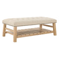 GDFStudio Bennett Mid-Century Modern Upholstered Tufted Ottoman Coffee Table with Storage Shelf, Beige, Linen-Rectangle