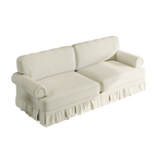 GDFStudio Hana Mid-Century Modern Chenille Upholstered Sofa with Rolled Arms and Pleated Skirt Design, Beige/White, 74"