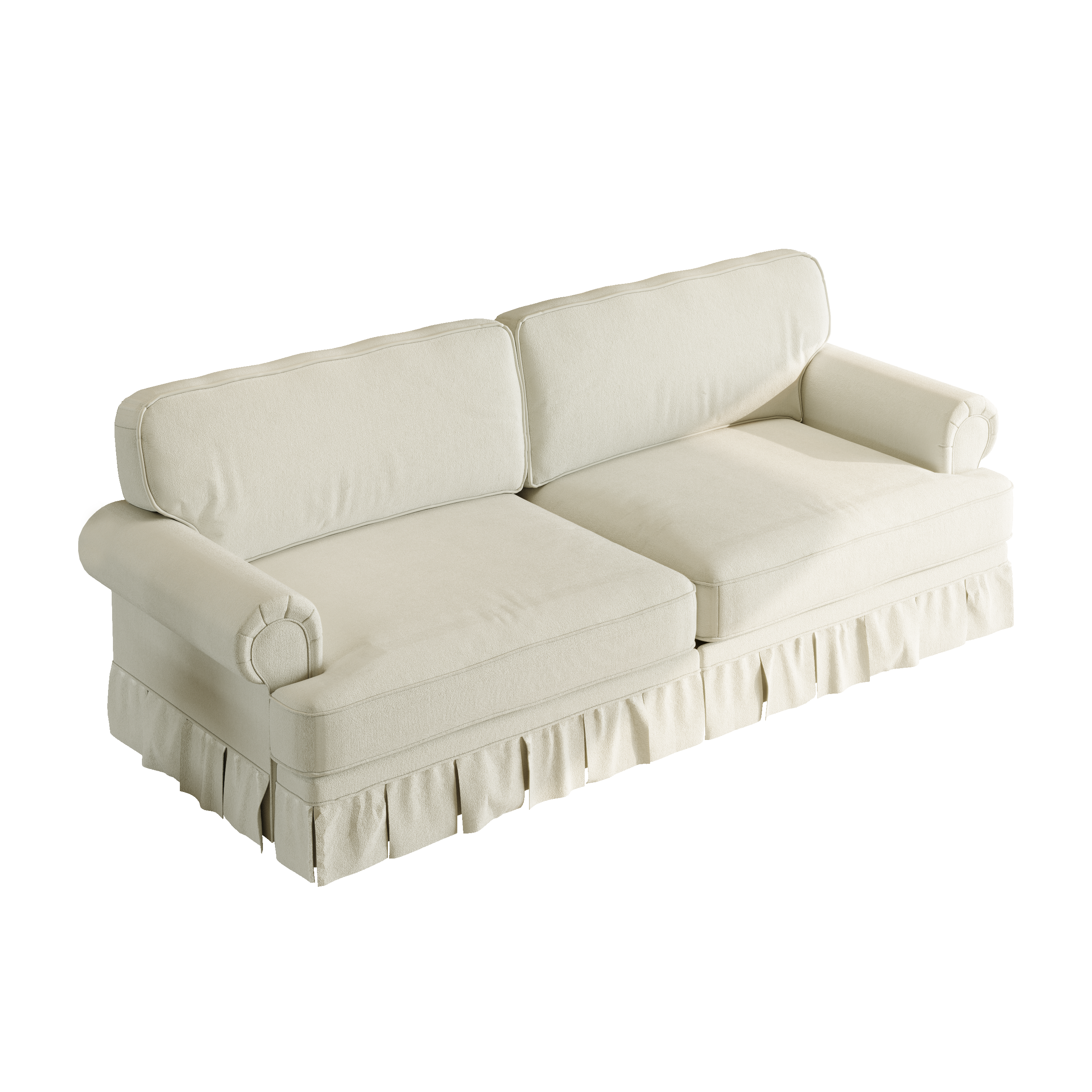 GDFStudio Hana Mid-Century Modern Chenille Upholstered Sofa with Rolled Arms and Pleated Skirt Design, Beige/White, 74"
