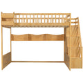 Queen Loft Bed with Wardrobe & Storage Shelves, Solid Wood Loft Bed with Staircase for Bedroom