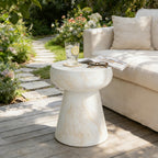 GDFStudio Rivera Modern Mushroom-Shaped Design Outdoor Coffee Table, Beige/Yellow