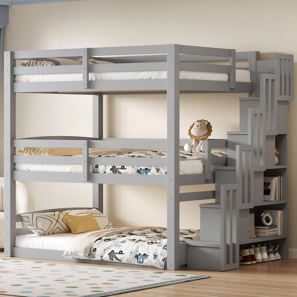 GDF Studio 3-in-1 Full-Size Convertible Bunk Bed with Storage Staircase