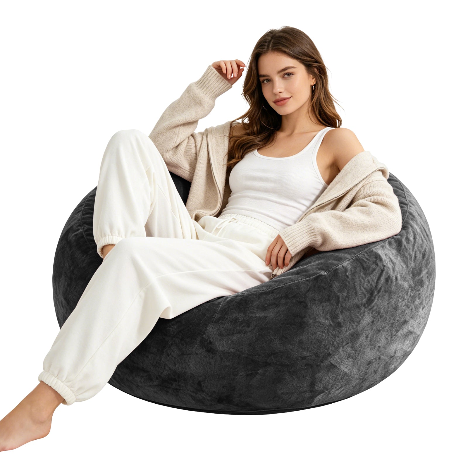 GDFStudio Felix Modern Flannelette Bean Bag Chair, Dark Grey, 4FT