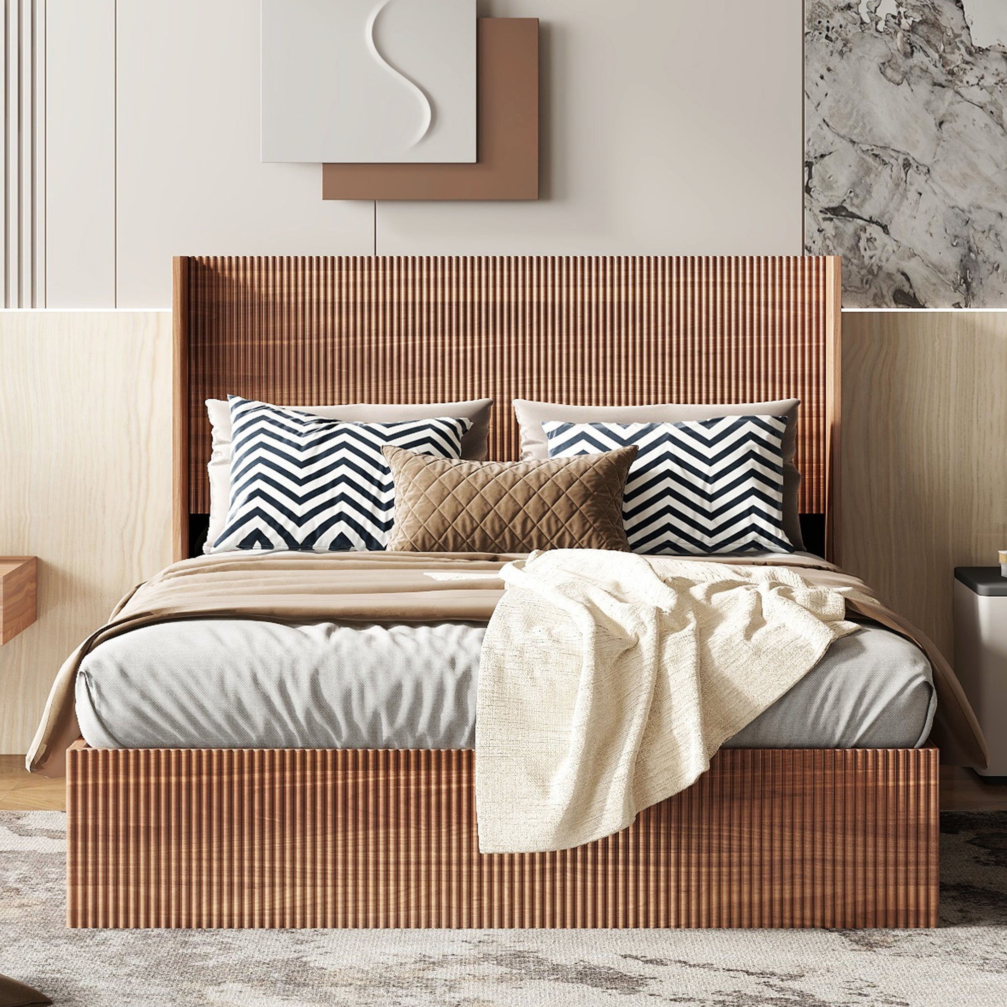 GDFStudio Phyllis Modern Pine Wood Platform Bed with Storage