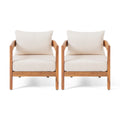 Christopher Knight Home Brooklyn Outdoor Acacia Wood Club Chair with Cushions (Set of 2), Teak/Beige