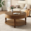 GDFStudio Navia Modern Wooden 31"Round Storage Coffee Table with Shelf, Walnut Brown