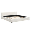Christopher Knight Home Gianni Modern Upholstered Platform Bed with Low-Profile Wide-Edge Headboard, Beige, King