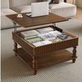 GDFStudio Melisande Mid-Century Modern Square Fluted Lift-Top Coffee Table with Hidden and Open Storage, Walnut Brown