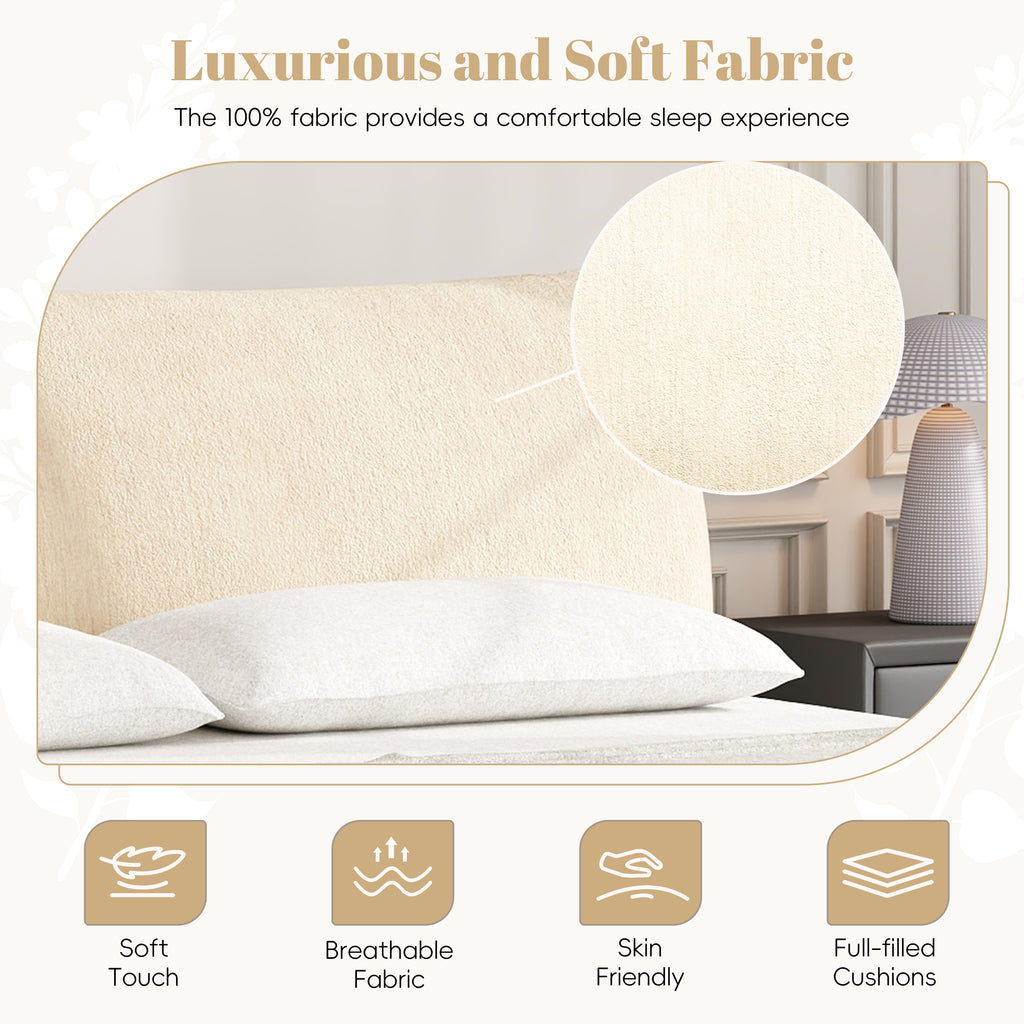 Christopher Knight Home Modern Fabric Upholstered Bed with Adjustable Cushion Headboard & Wood Slat Support