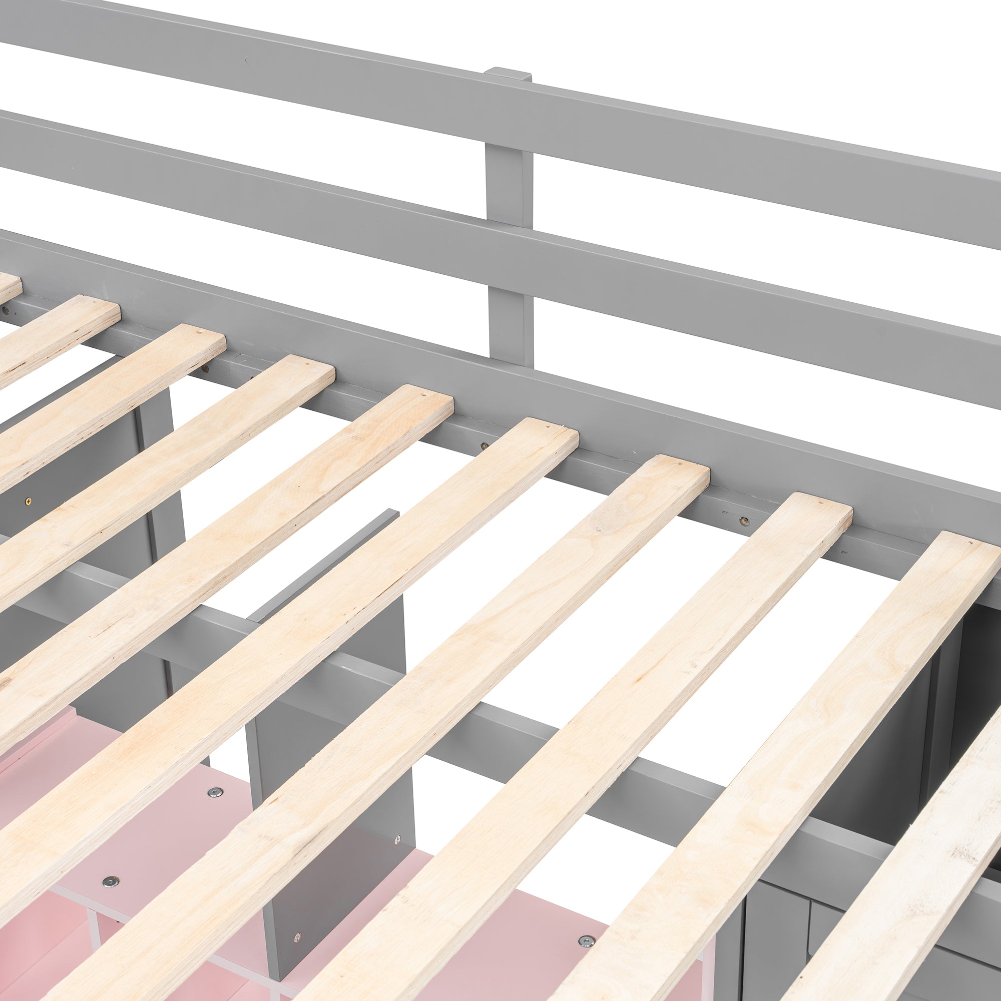 Wooden Loft Bed with Wardrobe & Colorful Storage Shelves, Space-Saving Teen Loft Bed with Reversible Stairs