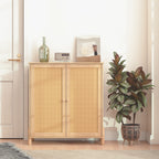 GDFStudio Elise Mid Century Modern Storage Cabinet with Woven Rattan Doors and Adjustable Shelves, Natural