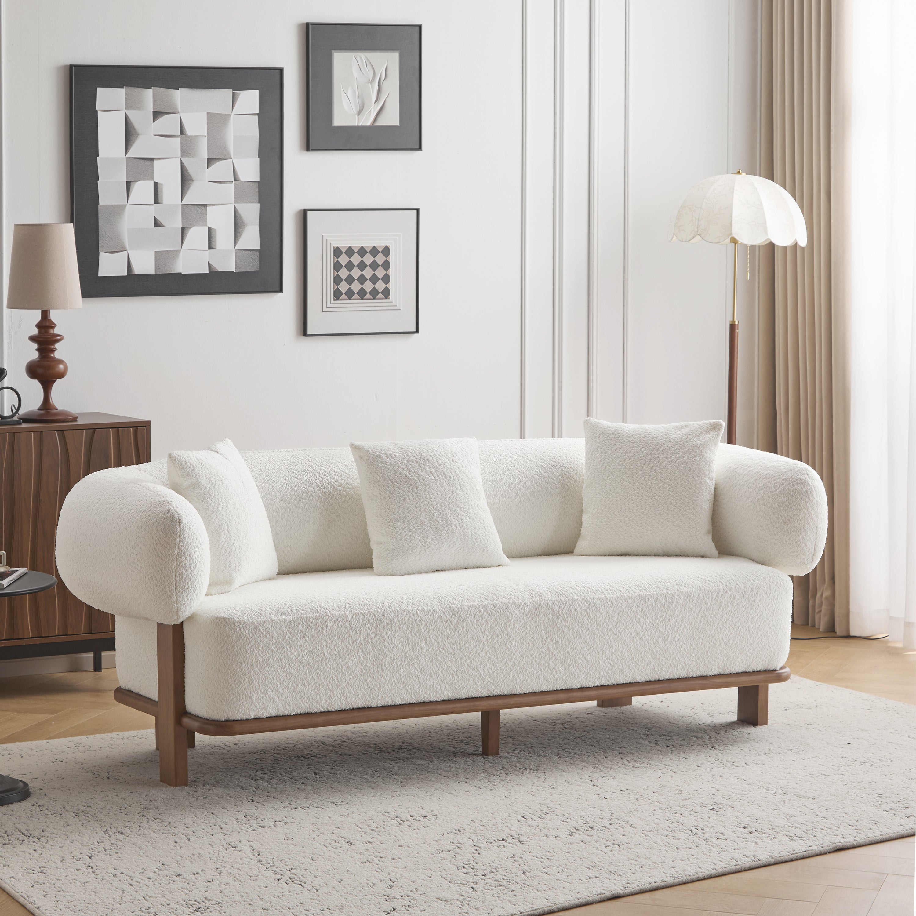 Christopher Knight Home 82" Modern Curved Living Room Sofa with Deep Seat & Solid Wood Frame