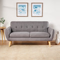 Mid-Century Modern Loveseat with Button-Tufted Waffle Stitch & Tapered Wood Legs ¨C Compact Small-Space Sofa