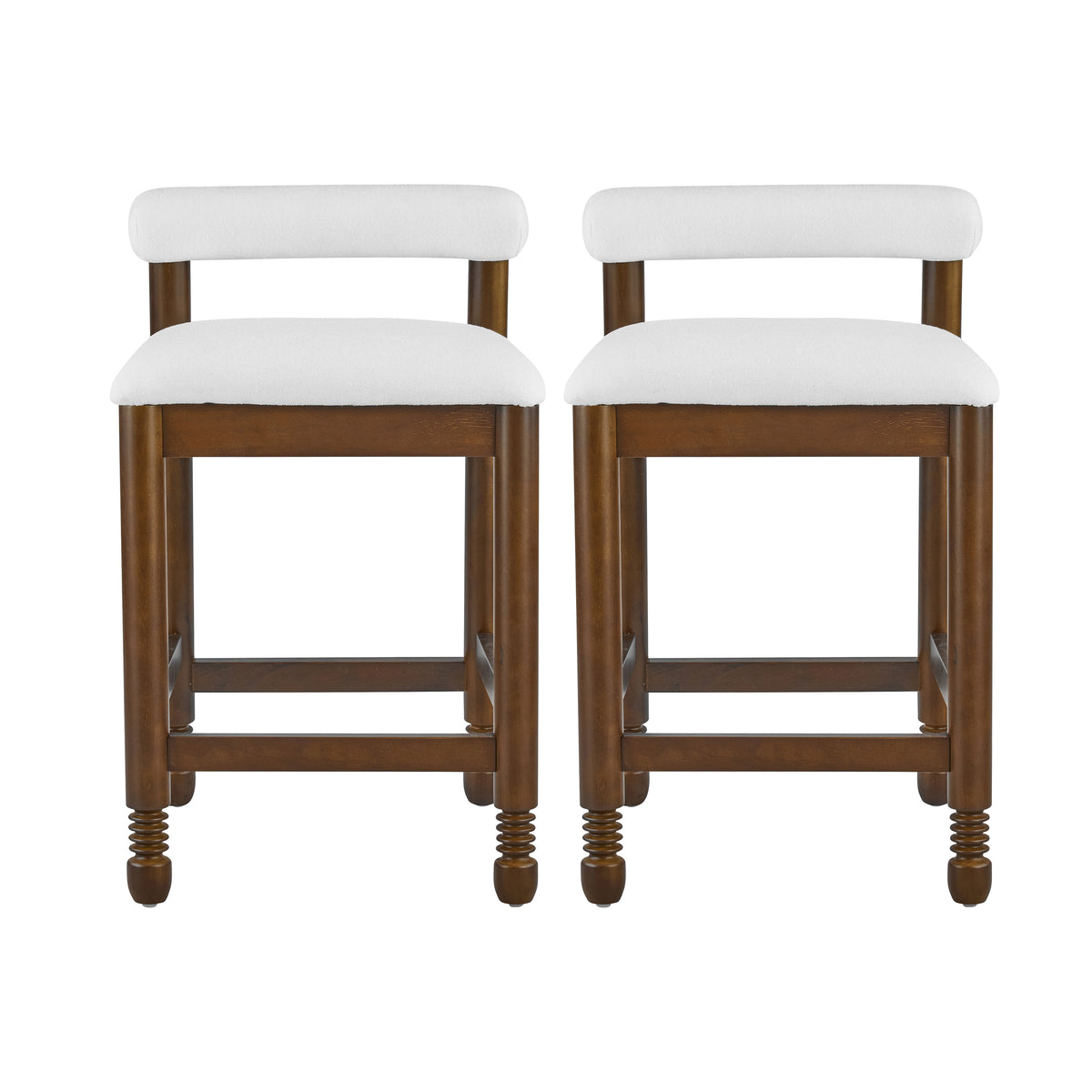 Christopher Knight Home Finley Modern Rubberwood Upholstered Counter Stools with Turned Spindle Legs (Set of 2), Dark Walnut