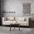 Stylish Mid-Century Modern Three-Seater Sofa with Button-Tufted Waffle Stitch